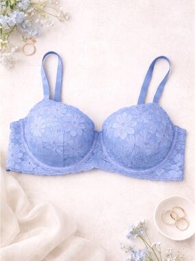 No Boundaries 36D Blue Lace Balconette Bra NWT